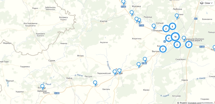 Места размещения в Брянской области технических средств автоматической фотовидеофиксации 