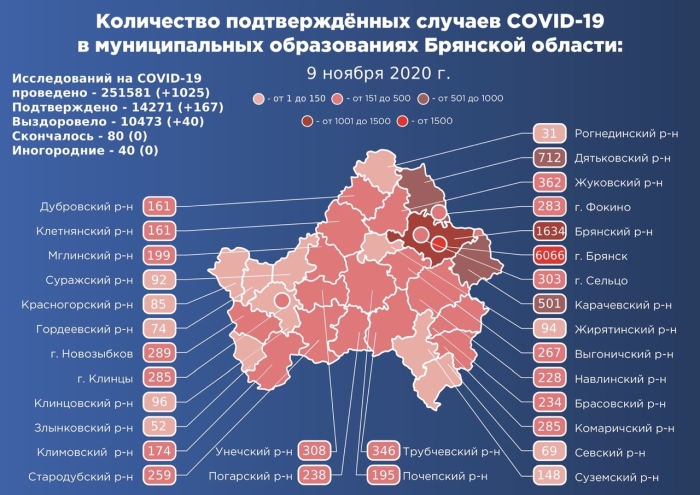 9 ноября: в Брянской области обновлены данные по коронавирусу