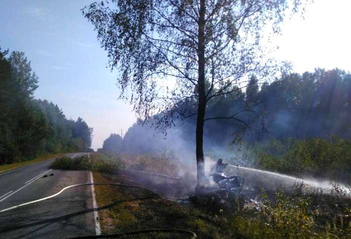 В Клинцовском районе после ДТП сгорел легковой автомобиль, имеются жертвы (18+)