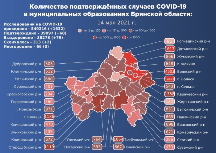 14 мая: в Брянской области обновлены данные по коронавирусу
