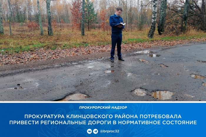 Прокуратура Клинцовского района потребовала привести региональные дороги в надлежащее состояние