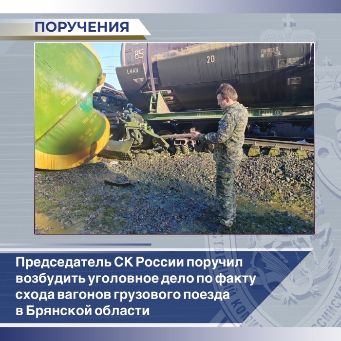 Председатель СК России поручил возбудить уголовное дело по факту схода вагонов грузового поезда в Брянской области