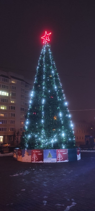 В Клинцах около фонтана «Вальс дождя» устанавливают новогоднюю елку