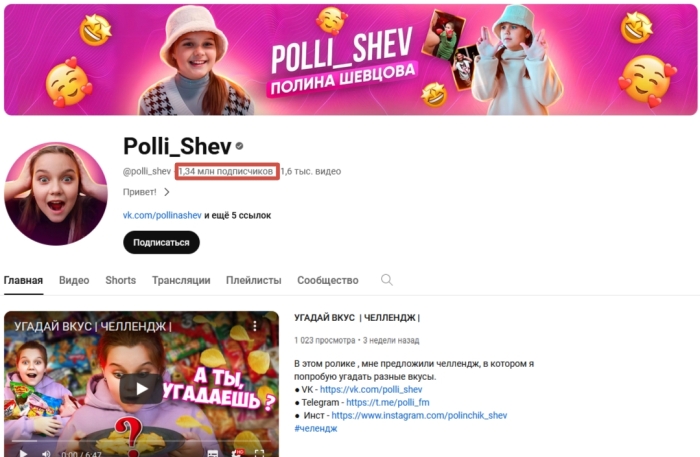 У юной клинчанки Полины Шевцовой в YouTube-аккаунте более миллиона подписчиков